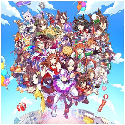 Key Visual Square Cushion - Umamusume Pretty Derby "Nekketsu Hachamecha Daikanshasai" (30×30cm, Movic, Pre-owned)