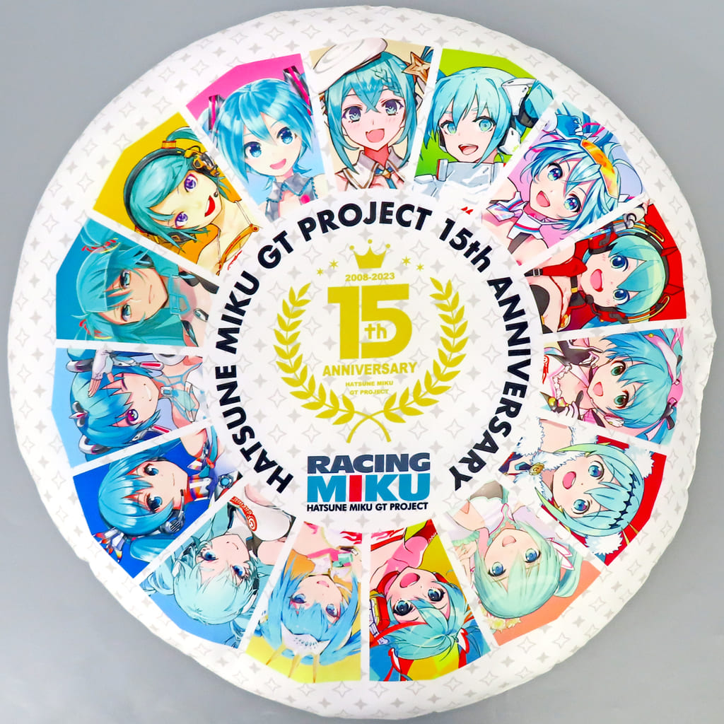 Hatsune Miku Racing ver. Circle Cushion — Hatsune Miku GT PROJECT 15th ANNIVERSARY! Lottery Anniversary Prize (Diameter 50 cm)
