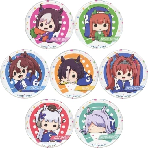 Umamusume Pretty Derby Can Badge Collection - Full 7-Item Set (45mm) by E.Dot Heart - Special Week, Silence Suzuka, Tokai Teio, Vodka, Daiwa Scarlet, Gold Ship, Mejiro McQueen