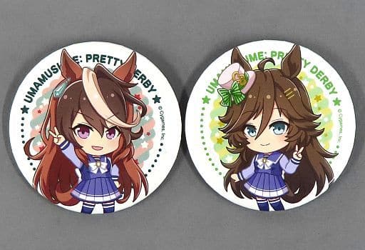Symboli Rudolf & Mr. C.B. Trading Can Badge 2-Piece Set - Seven-Eleven × Umamusume Pretty Derby 2nd Anniversary V-Sign (54mm, Used)
