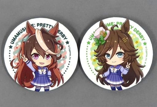 Symboli Rudolf & Mr. C.B. Trading Can Badge 2-Piece Set - Seven-Eleven × Umamusume Pretty Derby 2nd Anniversary V-Sign (54mm, Used)