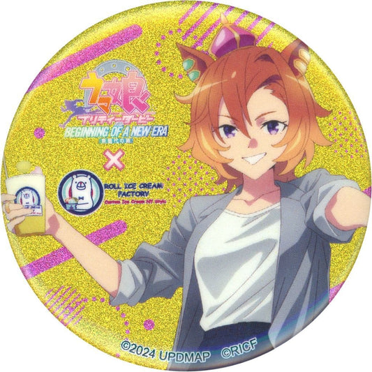 T.M. Opera O Trading Glitter Can Badge — Umamusume Pretty Derby – Beginning of a New Era × Roll Ice Cream Factory (57mm, Trend Factory, Pre-owned)