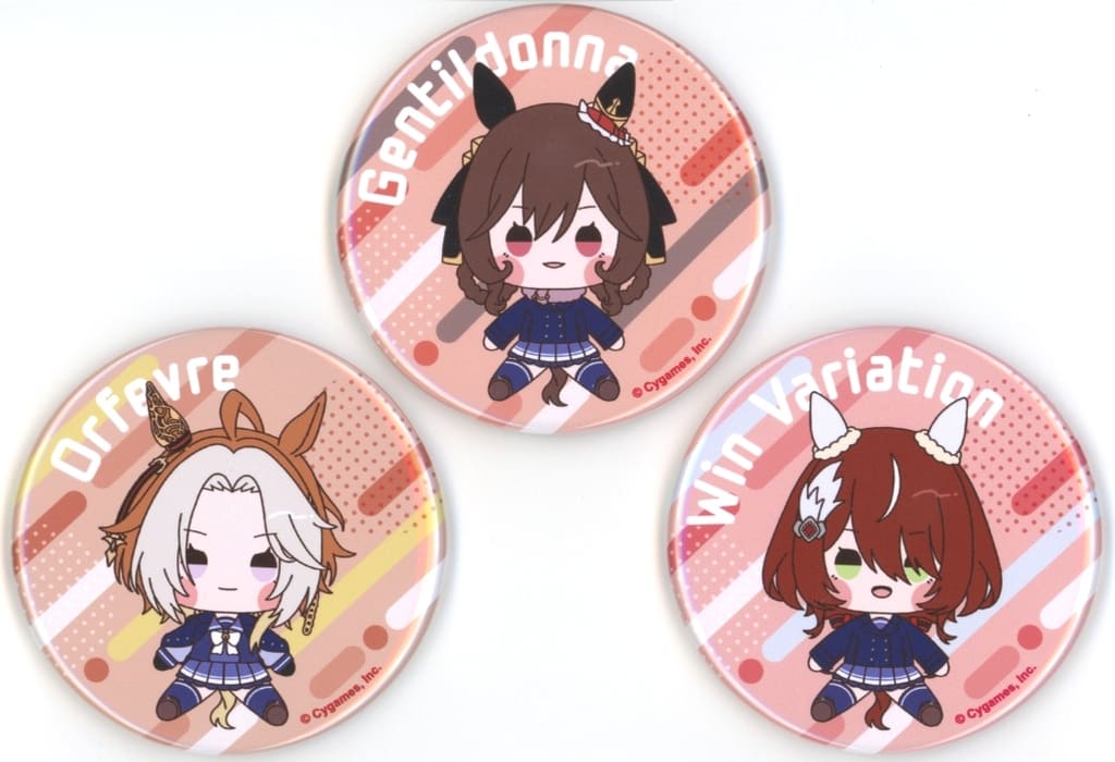 Orfevre, Gentildonna & Win Variation Mochidoru Art Collection Can Badge 3-Piece Set — Umamusume Pretty Derby × 7-Eleven 4th Anniversary Campaign (Seven Net Exclusive) (Brand: CDG)