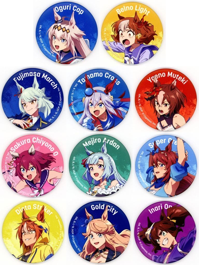 Umamusume: Cinderella Gray EXHIBITION - Monster's Hoofprints Matte Character Badge Collection — Full Set of 11 (Movic, ≈5.7cm, Pre-owned)