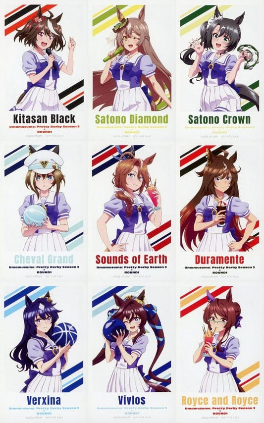 Umamusume Pretty Derby (Season 3) Illustration Card Full 9-Card Set - ROUND1 Purchase Bonus / SNS Follow & Repost Campaign Winner (80×50mm, Used)
