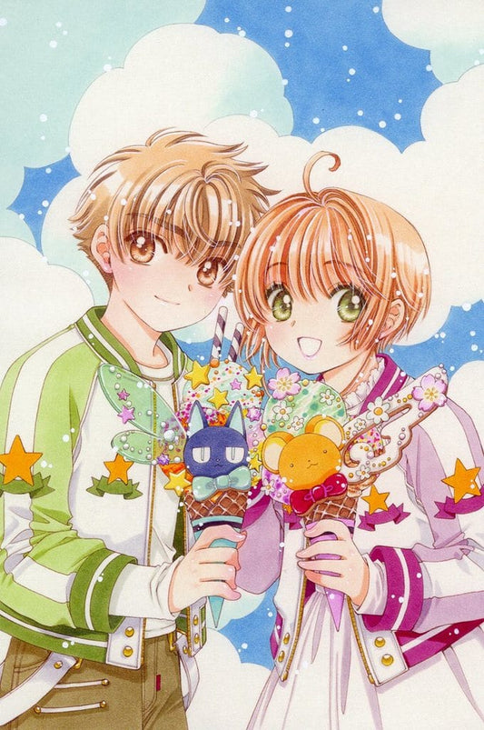 Cardcaptor Sakura Postcard B (Two Characters + Cerberus & Spinel Sun) — CLAMP Exhibition Goods — Approx. 14.8 cm Postcard — Pre-owned