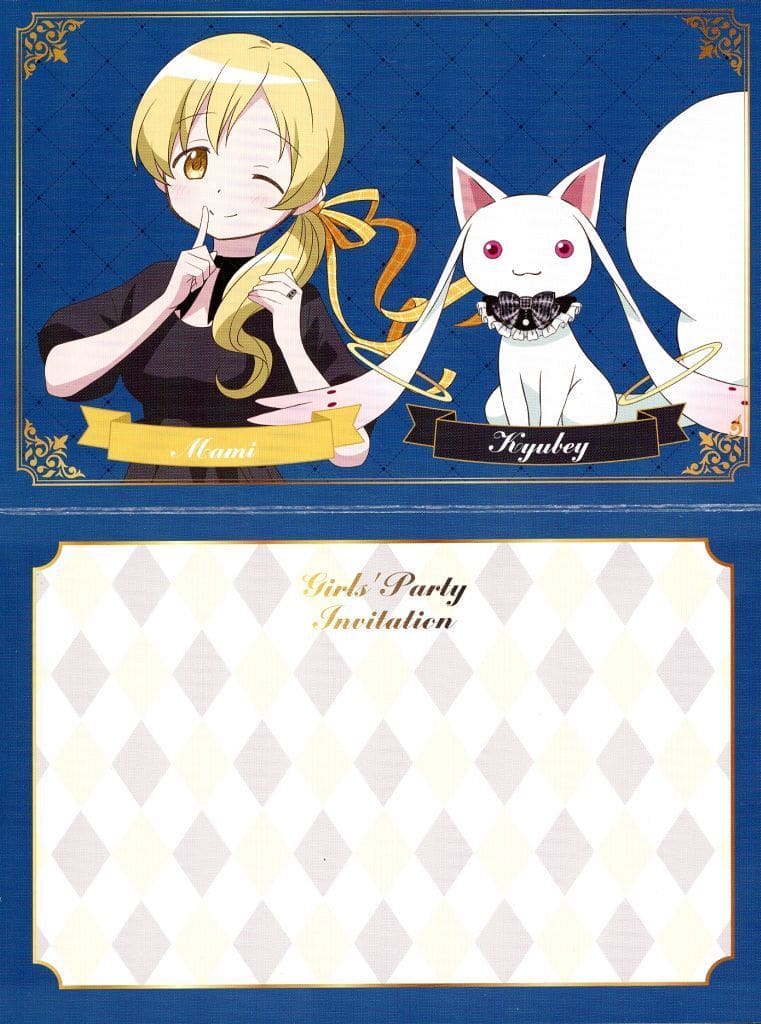 Mami Tomoe & Kyubey Sparkling Invitation Card - Puella Magi Madoka Magica Cafe Pre-Order Bonus (Approx. 148 x 100 mm, Pre-owned)