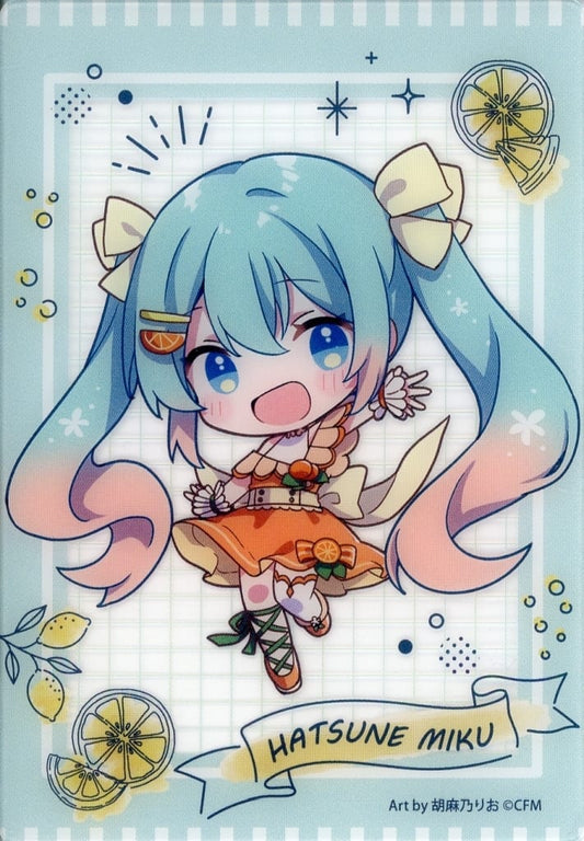 Hatsune Miku Mini Chara (Green Frame) Clear Card — FURYU Lottery "Citrus MIKU" G Prize, Approx. 8.5cm (Used)