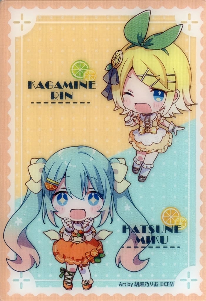 Hatsune Miku & Kagamine Rin Mini Chibi Clear Card - FURYU Citrus MIKU Lottery G Prize - Approx. 8.5cm (Pre-owned)