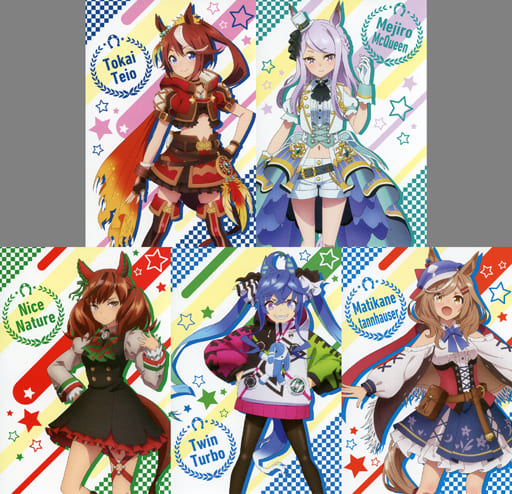 Mejiro McQueen / Nice Nature / Twin Turbo & 2 Others — Original Frame Stamp Set with Clear File and 5 Large Postcards (Air Comiket 3, Cygames) — Used