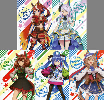 Mejiro McQueen / Nice Nature / Twin Turbo & 2 Others — Original Frame Stamp Set with Clear File and 5 Large Postcards (Air Comiket 3, Cygames) — Used