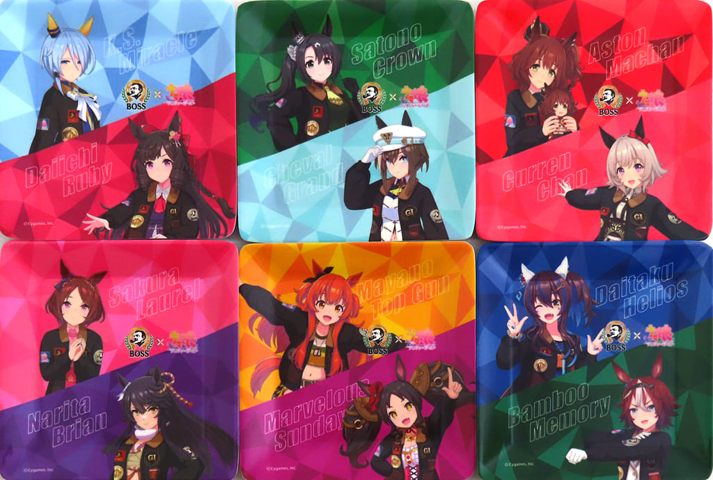 Umamusume Pretty Derby Original Plate Complete Set (6 Plates) - Suntory BOSS Promotional Item - Approx. 13×13 cm