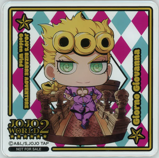 Giorno Giovanna Acrylic Coaster - JoJo's Bizarre Adventure JOJO WORLD2 Drink Menu Bonus (Approx. 9 x 9 cm)