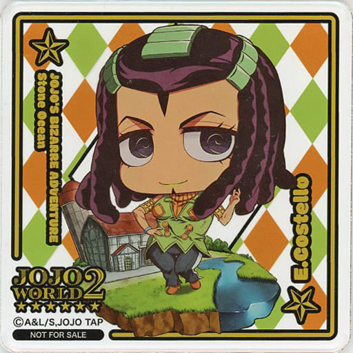 Ermes Costello Acrylic Coaster - JoJo's Bizarre Adventure JOJO WORLD2 Drink Menu Bonus - Approx. 9 x 9 cm (Bandai Namco Amusement)