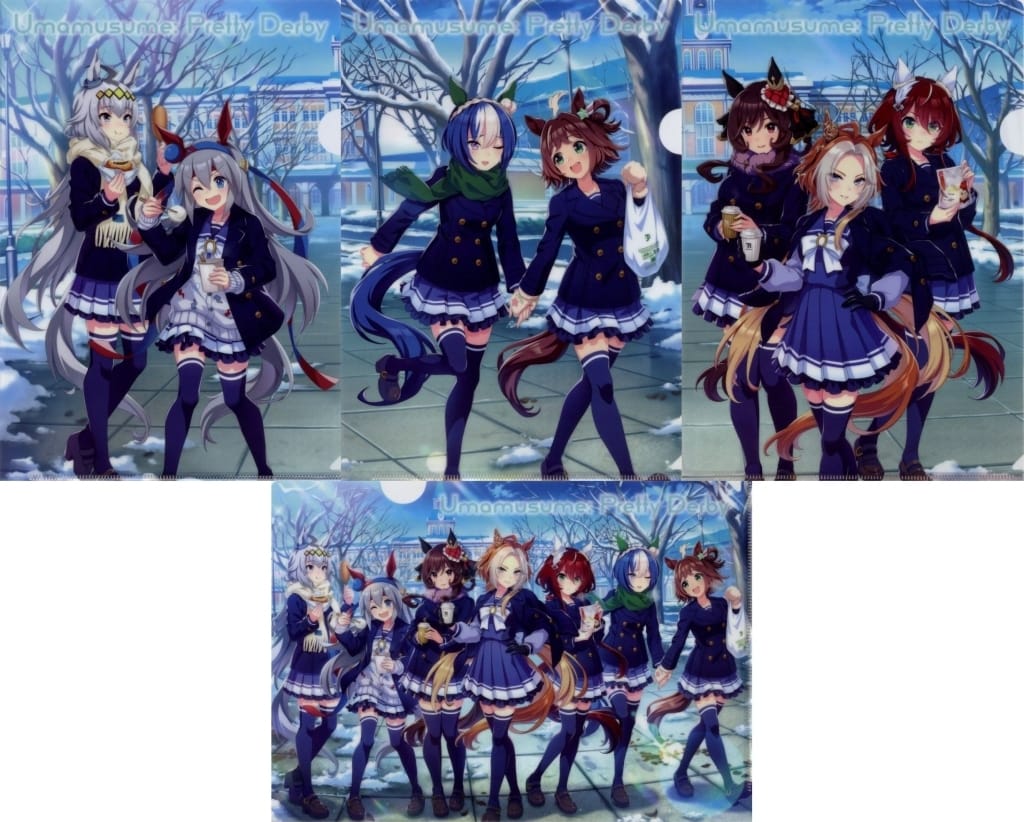 Oguri Cap, Tamamo Cross, Rhein Kraft & Cesario, Orfevre & Gentildonna & Win Variation A4 Clear File 4-Set - Umamusume Pretty Derby × 7-Eleven 4th Anniversary Campaign Bonus (Used)