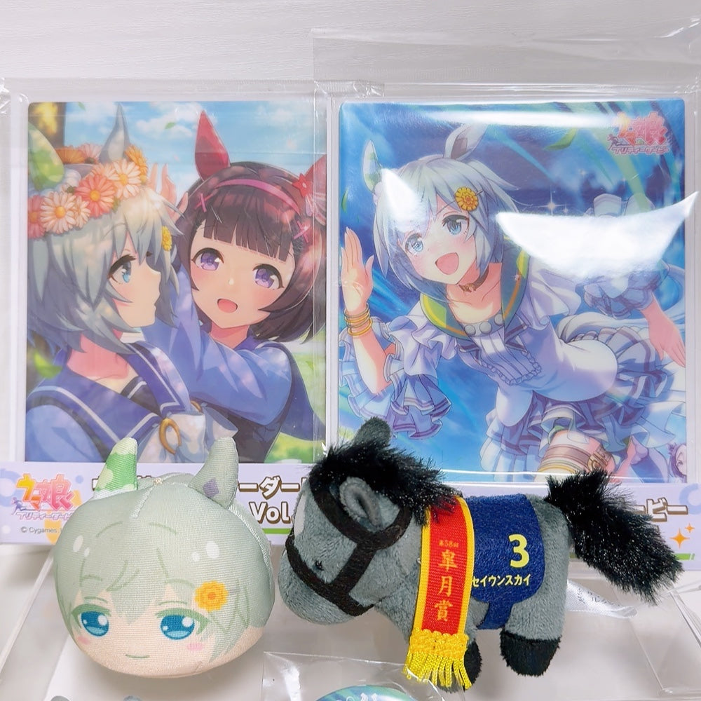 Seiun Sky Umamusume Pretty Derby Rare Collector's Bundle — Chibi Plush, Formeit Plush, Manju Mascot, Acrylic Plates, Mini Shikishi, Can Badge, Sarakore Ball Chain & Daiso Acrylic Stands