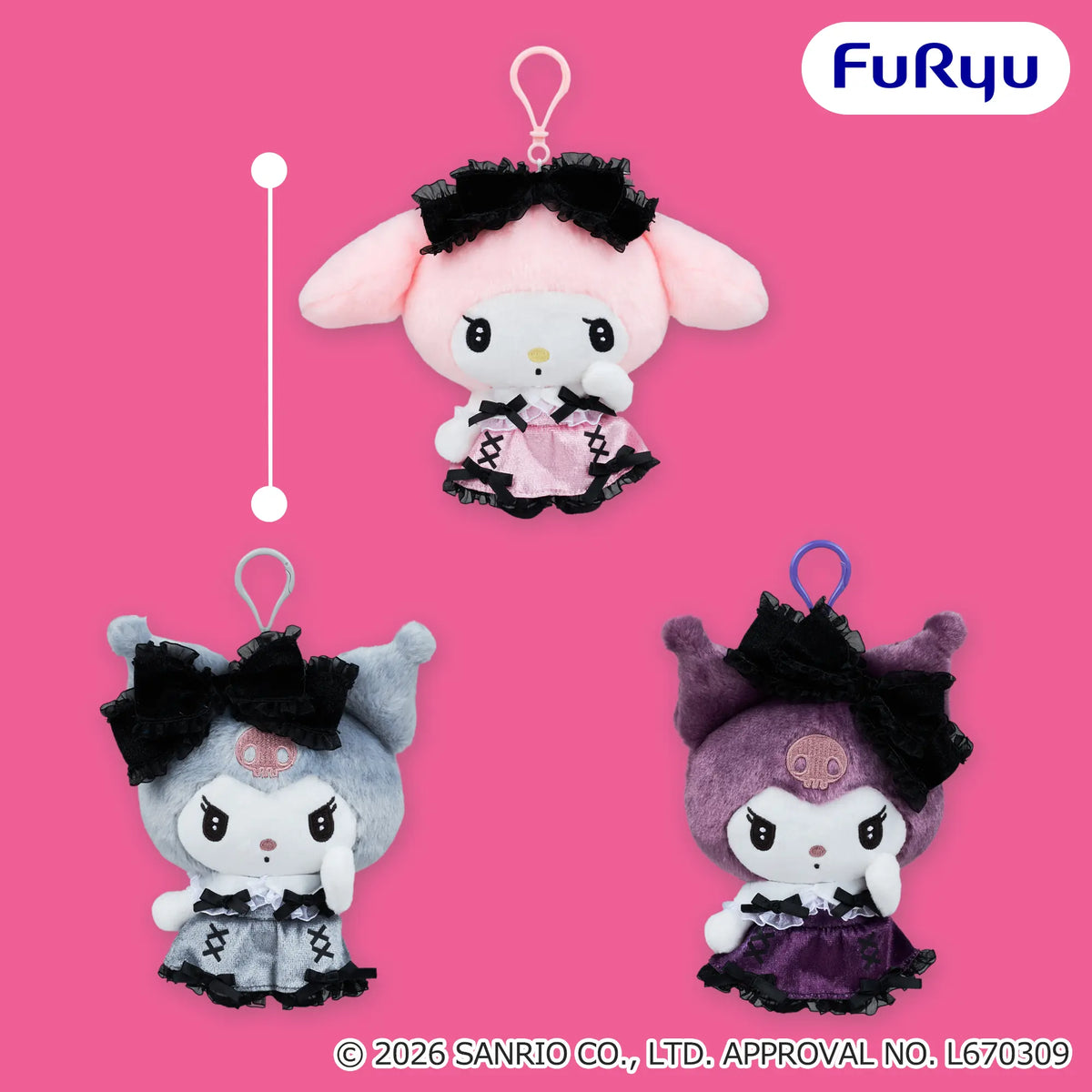 My Melody Kuromi Kurippy Plush (3 Types, Complete Set Available) - FuRyu Prize - Sanrio