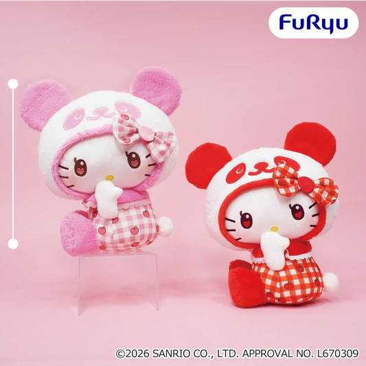 Panda Hello Kitty Apple Gingham Big Plush (2 Types, Complete Set Available) - FuRyu Prize - Sanrio