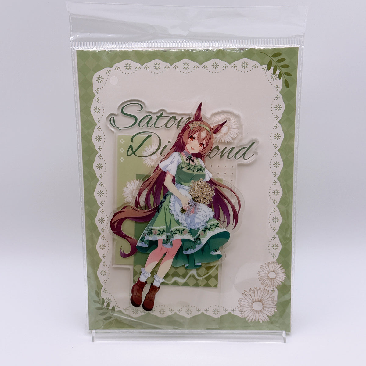 Umamusume Pretty Derby Satono Diamond China Collaboration Cafe Goods 4-Item Set - Clear File, Acrylic Stand, Cupcake Plush, PU Material Pass Case