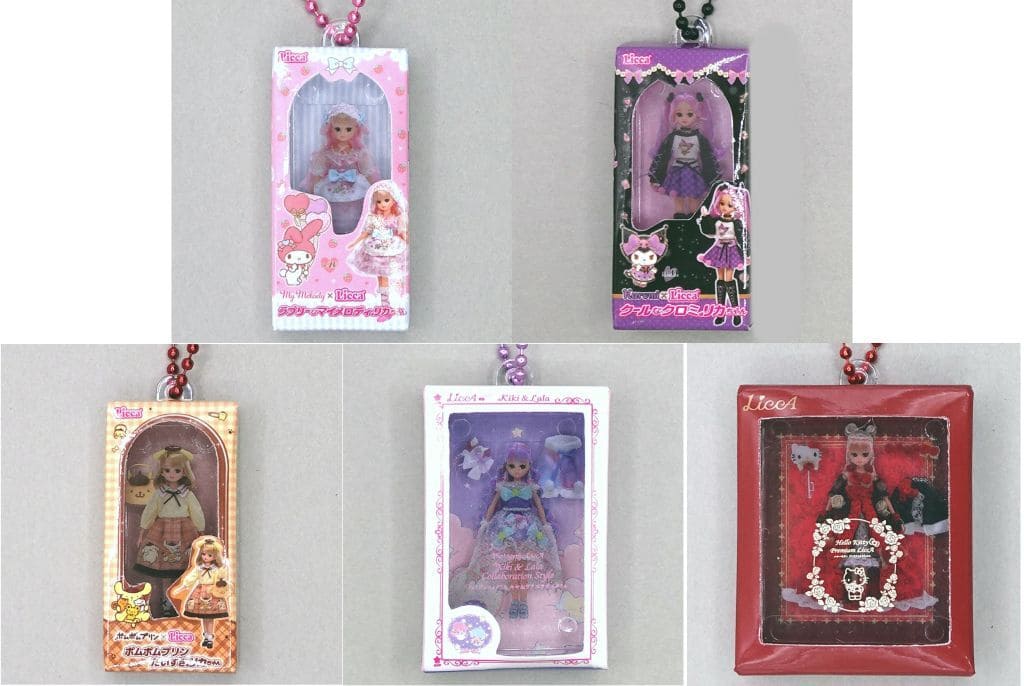 Licca-chan x Sanrio Collaboration Miniature Package Collection Keychain Set of 5 Figure Mascot Charm - Takara Tomy Arts
