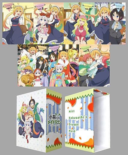 Miss Kobayashi's Dragon Maid 7-Volume Anime Video Set, First Edition, with Amazon Storage Box