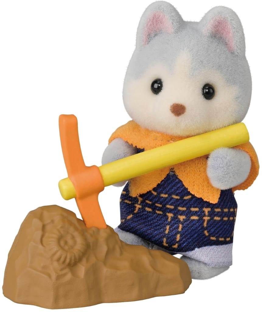 Sylvanian Family Husky Baby Collection - Baby Adventure Series 2-Piece Figure Set with Pickaxe