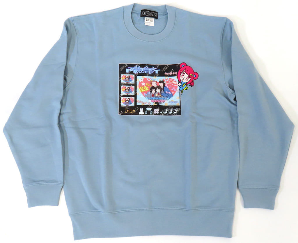 Serial Experiments Lain Print Memories & Ruriko KUDAN Acid Blue Sweatshirt L Size