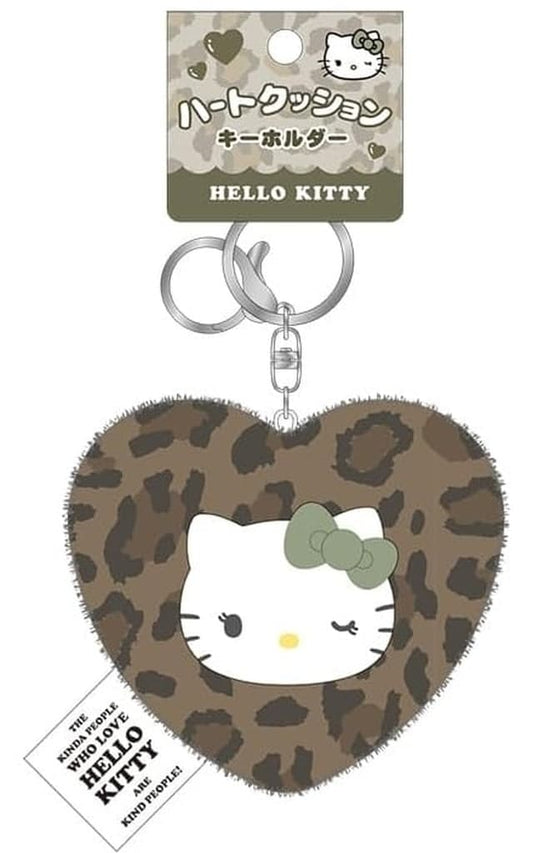 Sanrio Characters Hello Kitty Leopard Dark Mocha Heart Cushion Keychain - Kurax