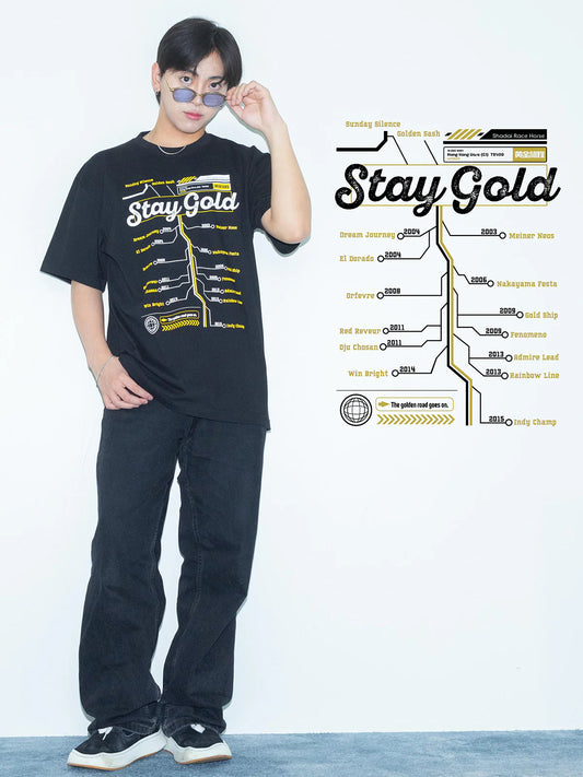 Stay Gold T-Shirt B (Black) - Brand New - Official JRA Racehorse Apparel - S/M/L/XL/XXL