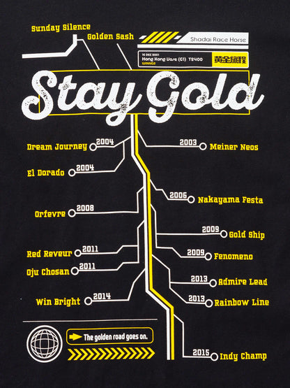 Stay Gold T-Shirt B (Black) - Brand New - Official JRA Racehorse Apparel - S/M/L/XL/XXL